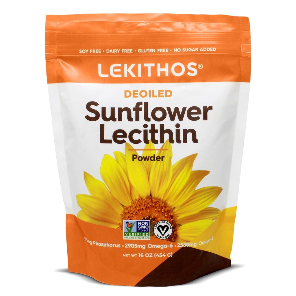 Deoiled Sunflower Lecithin Powder 16oz, Daily Lecithin Suplement for Cooking, Baking & Gumies, 1760mg Phosfatidyl Choline Supplemen - Great for Blog Milk Dutts! 65 Servings, Non-GMO