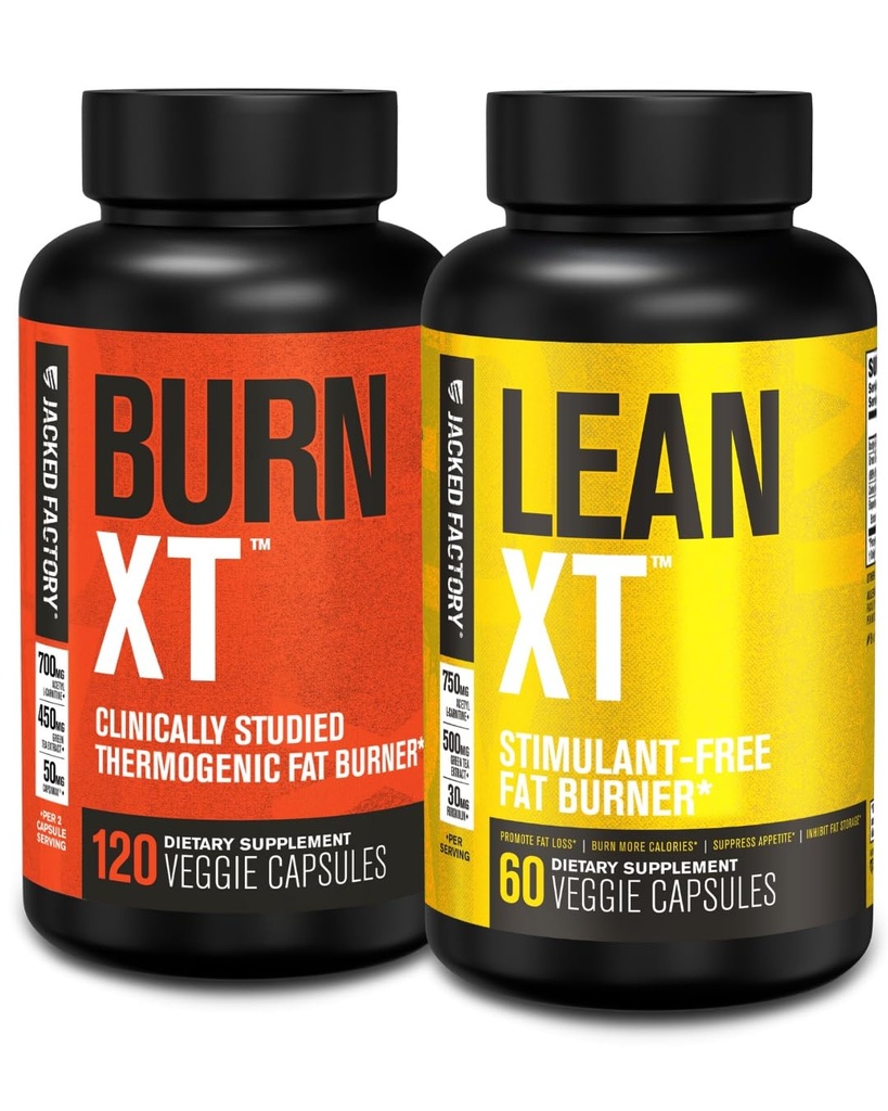 Jacked Factory Burn- XT Clinically Studied Fat Burner & Weight Looss Suppresan & Energy Booster (120 Capsules) & Lean-XT Caffeine- Free Fat Burner (60 Capsules)
