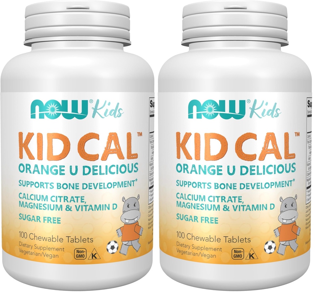 Suplemen SEKARANG, Kid Cal dengan Kalsium Citrat, Magnesium dan Vitamin D, Tart Orange, 100 Chewables, Paket May Vary (Paket 2)