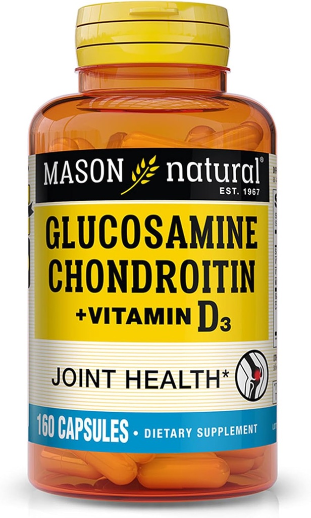 MASON NATURAL Glucosamin Chondroitin Plus Vitamin D3 - Support Joint and Bone Health, Imporested Mobility and Flexibility, 160 Kapsul