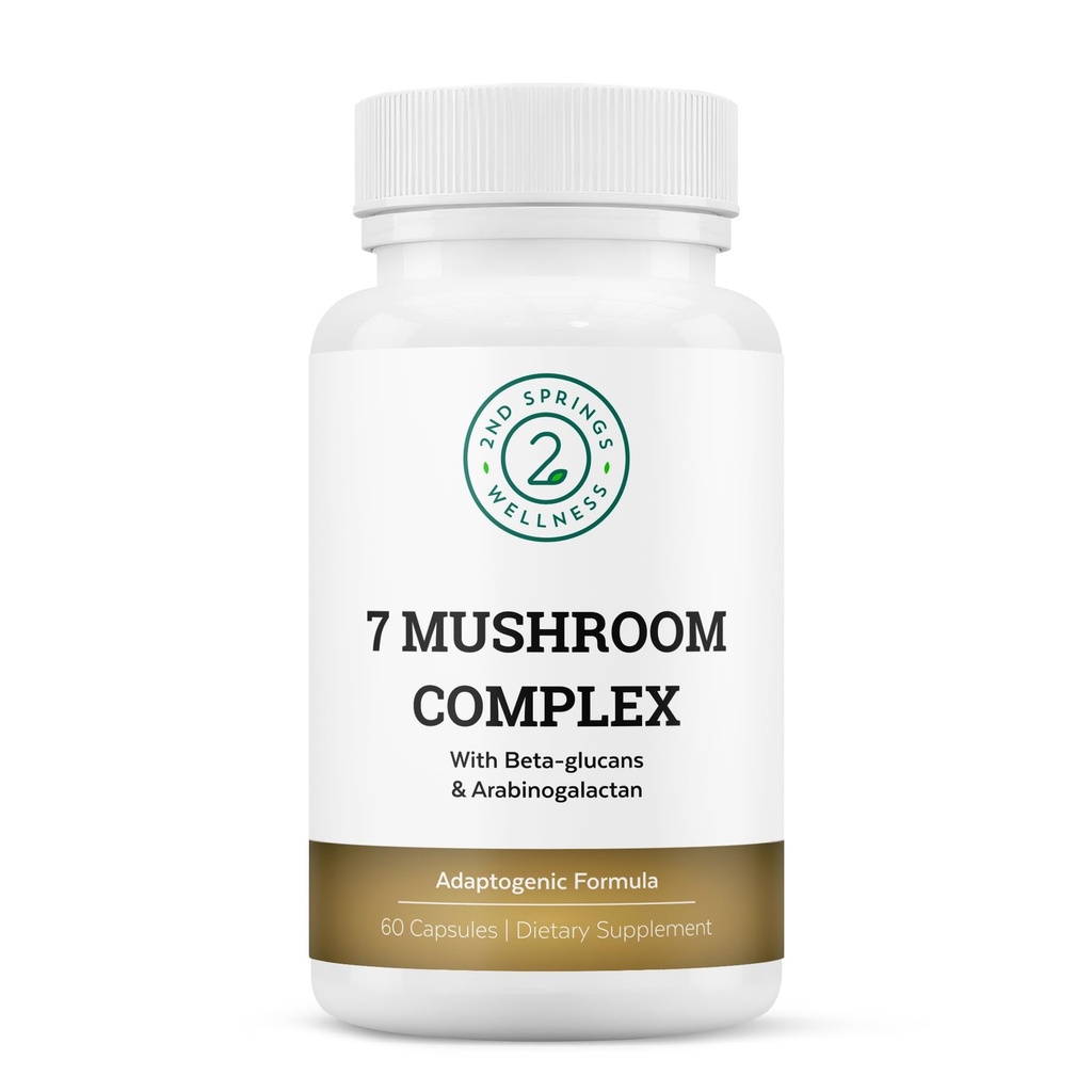 Kompleks Mashroom Organik - 7 Mushroom Blend Immune Dukungan Nootropic & Kognitive Health Suplemen dengan Mane Organic Lion, Chaga, Maitake, Shiitake, Reishi, Turkey Tails, Cordyceps Mix
