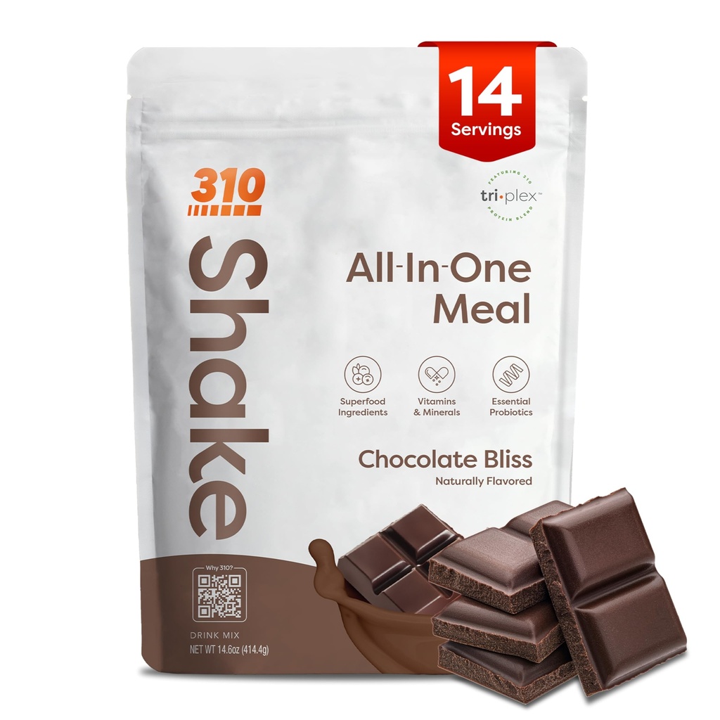310 Nutrition All- InOne Meal Replacement Shake Powder - Plant-Based Protein Smoothie Blend w / High Fiber, Progories & Adaptogens - Low Carb, Vegan, Keto & Paleo Friendly - Chocolate Bliss - 14 Srv