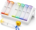 Weekly Pill Organizer 2 Kali sehari, KOVIU Large Travel Pill Box 7 Day, Am Pm Dua kali Kasus Harian Pil dengan Tangani Rotatable, Kontainer Pill Holder untuk Vitamin, Medicine, Suplemen, TranslucentWhite