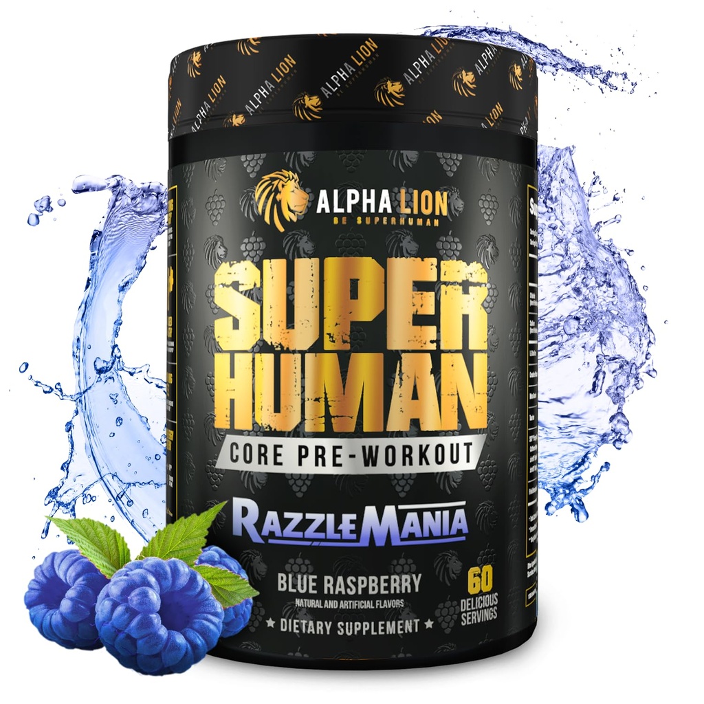 ALPHA LION Core Pre Workout dengan Creatine for Performance, Beta Alanine for Muscle, L- Citrulline untuk Pompa & Tri- Source Caffeine untuk Energi Tertahan (60 Servis, Razzle Mania)