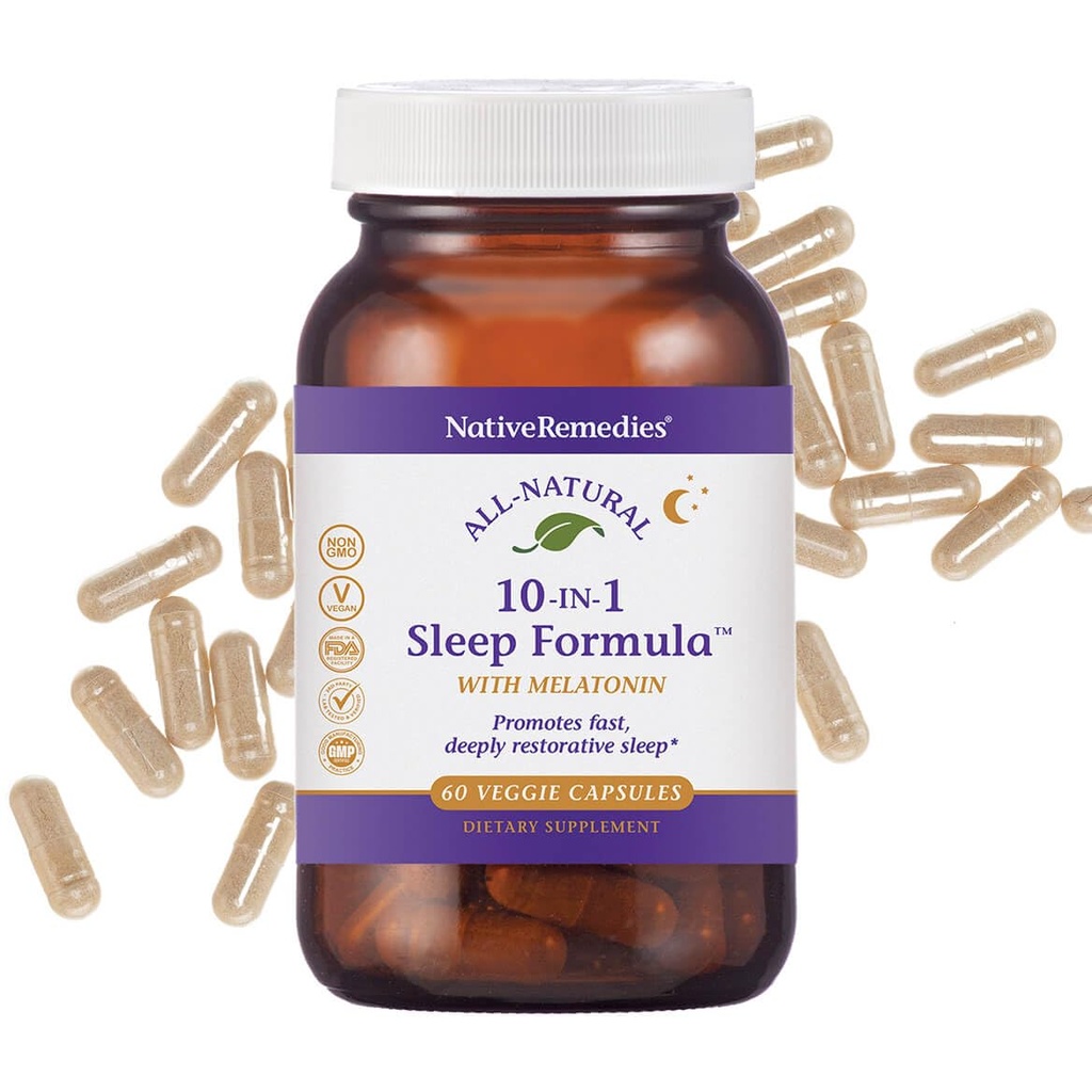 Remedies asli 10- 1 Natural Sleep Aid for Dewata & Anak 4 + - Herbal Sleep Suplemen dengan Meltonin 5mg, Magnesium, Akar Valerian, Chamomile & L- Tryptophan - Non-Habit Forming, Vegan, 60 Capsules