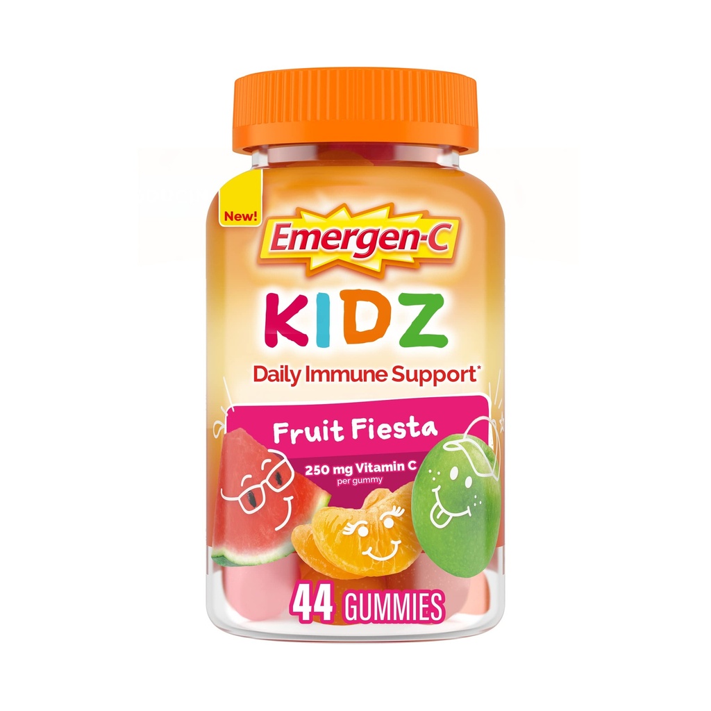 Emergen- C Kidz Daily Imune Suplemen Dieter, Gummies Flavored dengan Vitamin C dan B Vitamin, Fruit Fiesta Flavored Gummies, Kembali ke Esensial Sekolah - 44 Count