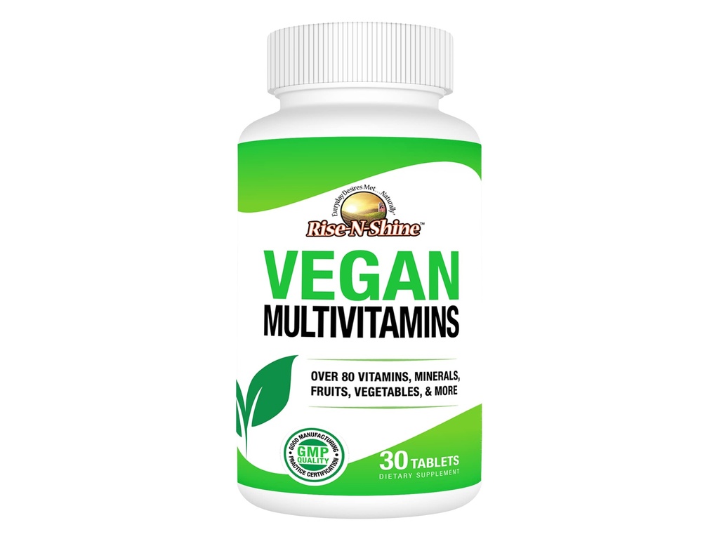 Rise- N- Shine Vegan MultiVitamin Complete Daily MultiVitamin and MultiMineral for Men and Women with Over 80 Vitamin, Mineral, Buah, Vegetable dan More 30 Count