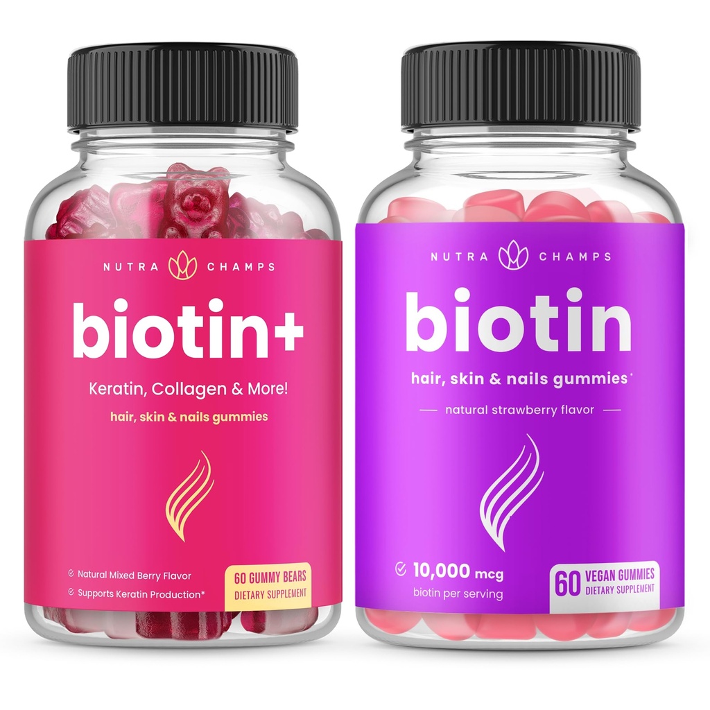 NutraChamps Biotin + & Biotin. Duo lengkap untuk Rambut, Kulit dan Kuku.