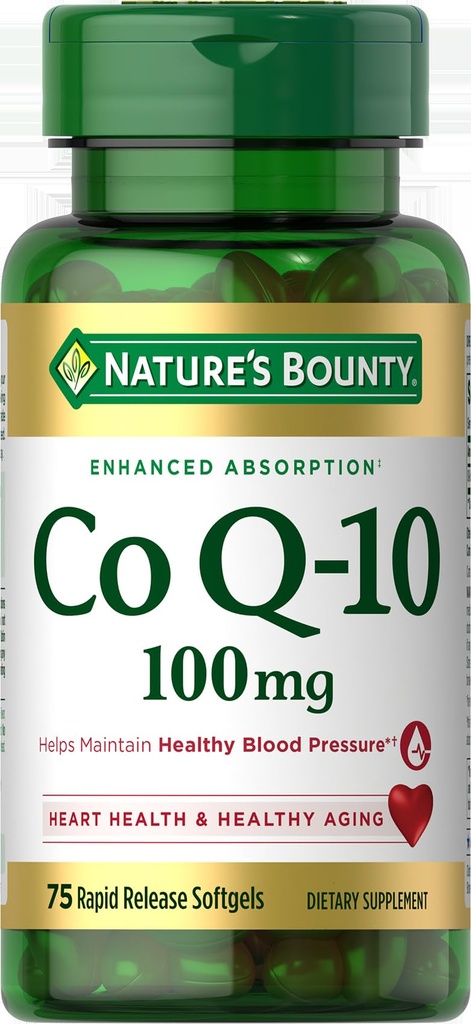 Nature 's Bounty CoQ10, Membantu Menjaga Tekanan Darah Sehat, 100 mg, Rapid Lepaskan Softgels, 75 Count