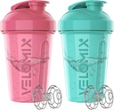 VELOMIX -2 Pack- 20 oz Protein Shaker Bottles untuk Protein Mixes - 2x Wire Whilk 124; Leak Proprice Shaker Cups for Protein Shakes and Pre Workout 124; Protein Shaker Bottle Pack (Pink / Turquoise)