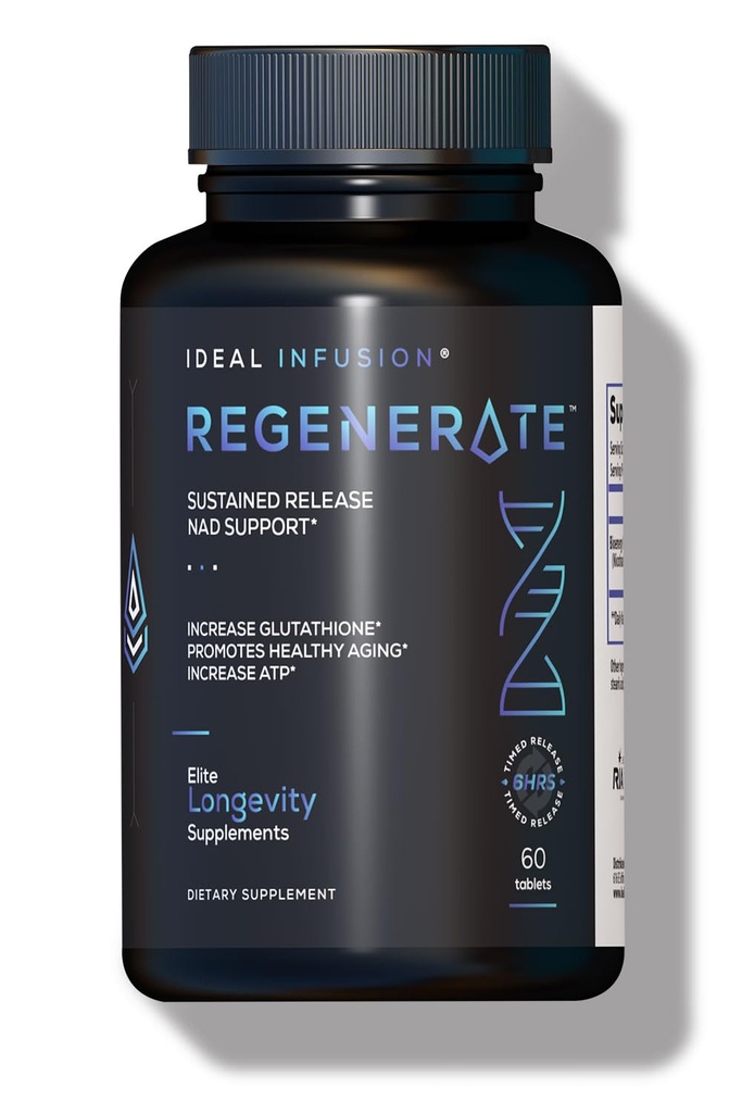 Regenerasi Suplemen Rilis Tersedia untuk NAD & NR Biosintesis, ATP Boost, NAD +, Glutathione: Kesehatan Kardiovaskular & Otot Vitalitas (60 Servis) Vegan