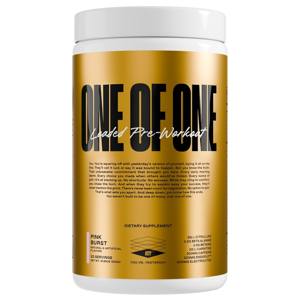 One of ONE Loaded Pre-Workout - High- Stim Energy, Focus & Endurance with EndoFlo ™, Genius Pure ™ Alpha GPC, NeuroRush ™, Dynamine ®, No Crash, Gluten Free - Pink Burst