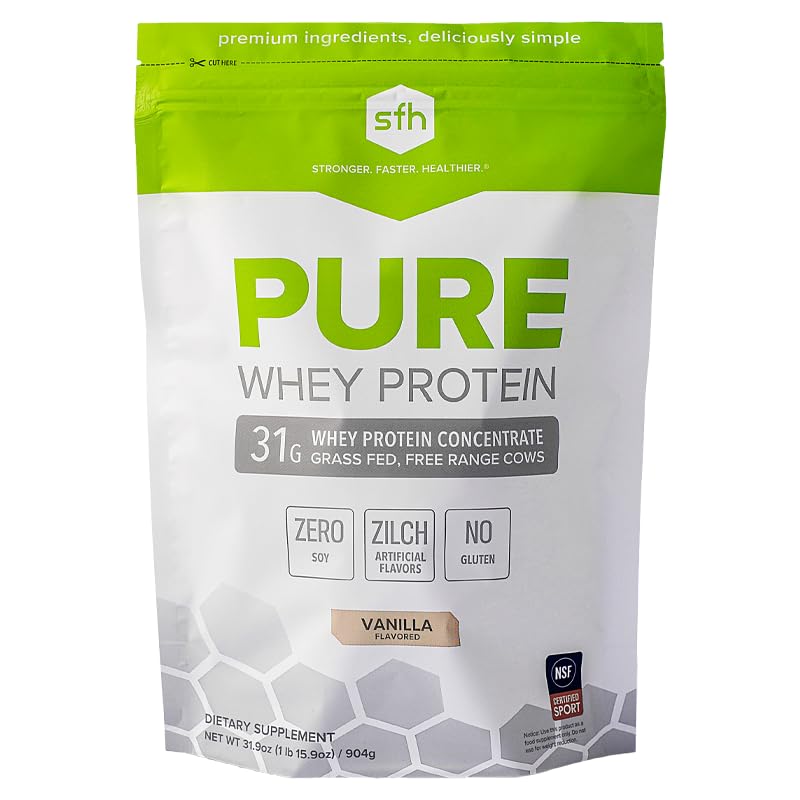 SFH Pure Whey Protein Powder (Vanilla) Best Tastin Grass Fed Whey 124; All Natural 124; Non-GMO, No Artificals, Soy Free, Gluten Free 124; (Vanilla, 31.9 Ounce (Paket 1)