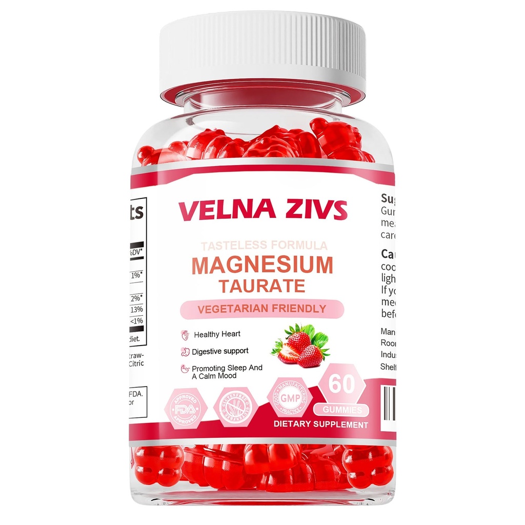 Gummies Taurte Magnesium 1800mg, Suplemen Tadrate Magnesium, Absorpsi Tinggi & checable for Kid and Adults, Dukungan Otot dan Jantung, Vegan, Gluten Free, 60 Negara