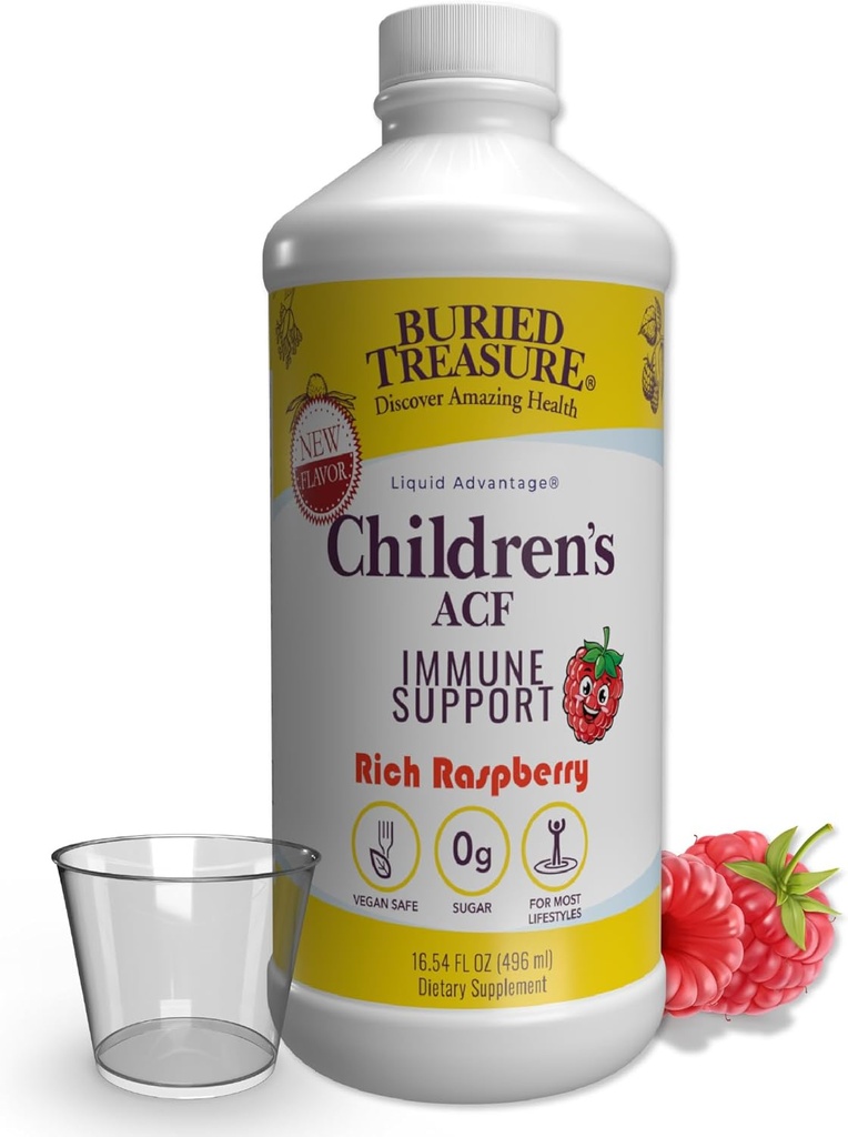 Treasure Chidrens ACF Advanced Imune Dups, Cherry Flavor, 16oz w / Dose Cup, Support Immune Booster untuk Anak-anak, Liquid Herbal Imunitas Formula W / Vitamin C Elderberry Enchinacea Zinc