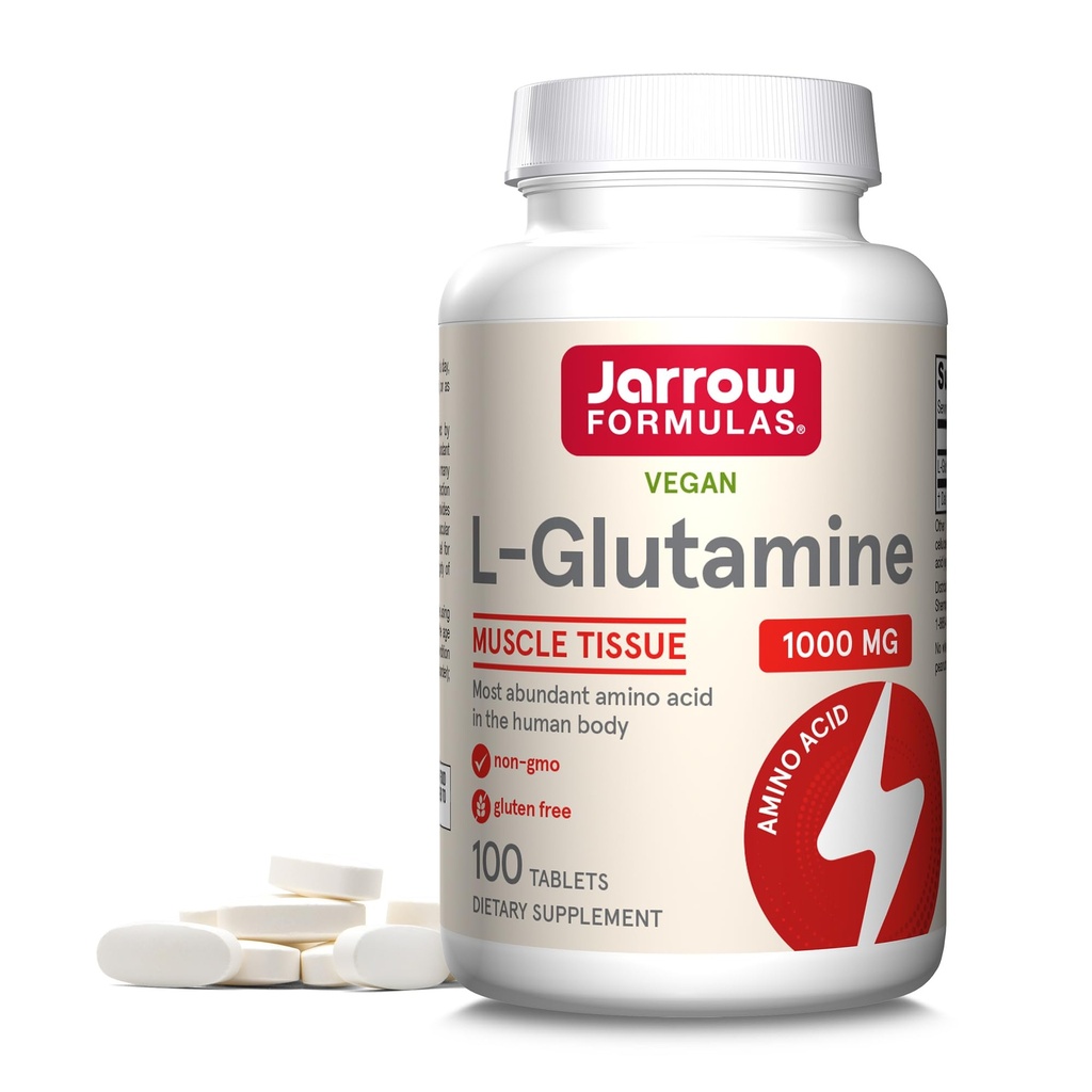 Jarrow Formulas L- Glutamine 1000 mg, Dietary Supplement for Muscle Tissult, Multifungsional Amino Acid, Support Immune, 100 Easye-Solv Tablet, 50- 100 Day Suppply