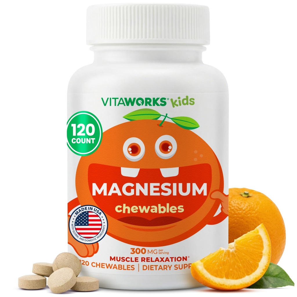Anak-anak Magnesium Chewable 124; Tasting Agung 124; 300mg Magnesium Suplemen; Vegan, Non GMO dan Gluten Free Magnesium Oxide Suplemen 124; untuk Fungsi Otot 124; 120 Chewables 124; Vitaworks
