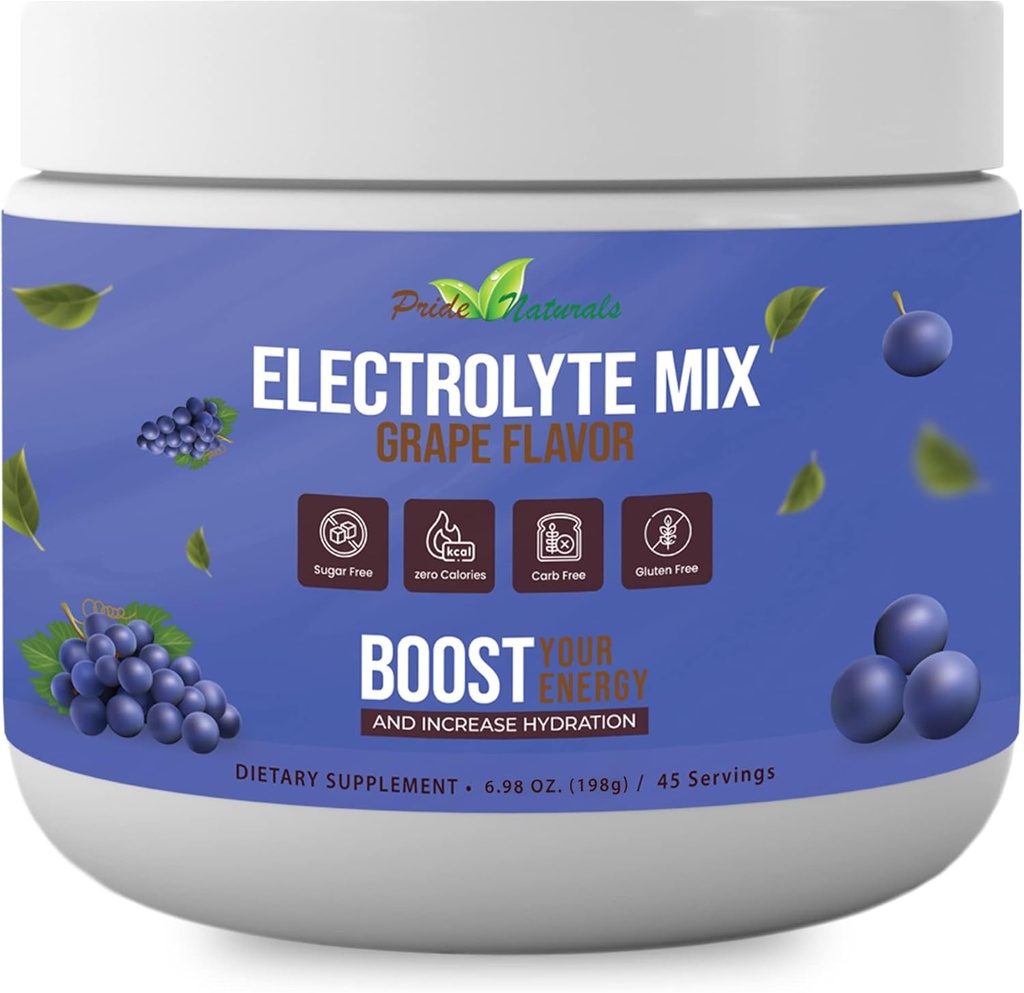 Electrolite Powder - Menyegarkan Pemulihan Tenaga Kerja, Sugar Free, Gluten Free & Vegan, Keto & Paleo Hydration Beverage, Imune Boosting Vitamin (198 Grams, Grape)