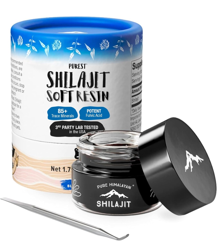 Shilajit by Pure Himalaya Shilajit ®, Grade A Himalaya Soft Resin, Energy & Imune Dukung, Natural Source of Fulvic Acid & 85 + Trace Mineral Supplemen Pria & Perempuan (50ml / 1.5 ml oz)