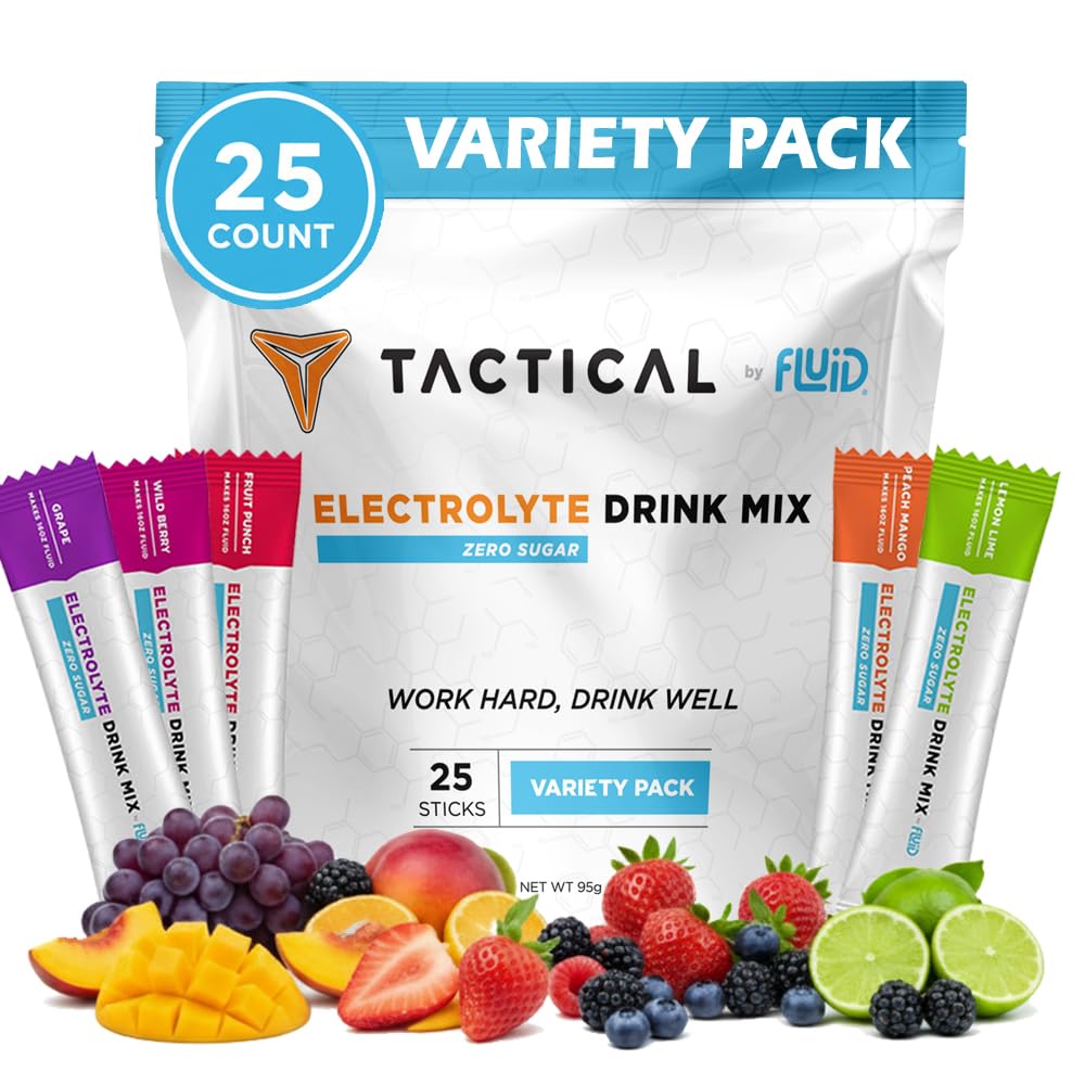 Fluid Tactical - Zero Sugar, Keto Electrolite Powder, Hidration Packets, Made in USA (Variety, 25 Count)