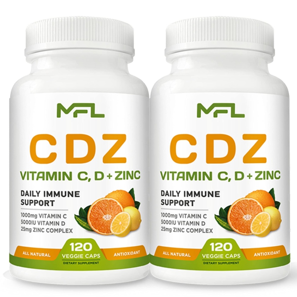 2 Pack, C D Z 124; Vitamin C, 1000mg 124; Vitamin D3, 125mcg 14; Zinc, 25mg 124; Non-GMO & Gluten Free Alag4, 240 Servings