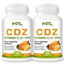 2 Pack, C D Z 124; Vitamin C, 1000mg 124; Vitamin D3, 125mcg 14; Zinc, 25mg 124; Non-GMO & Gluten Free Alag4, 240 Servings