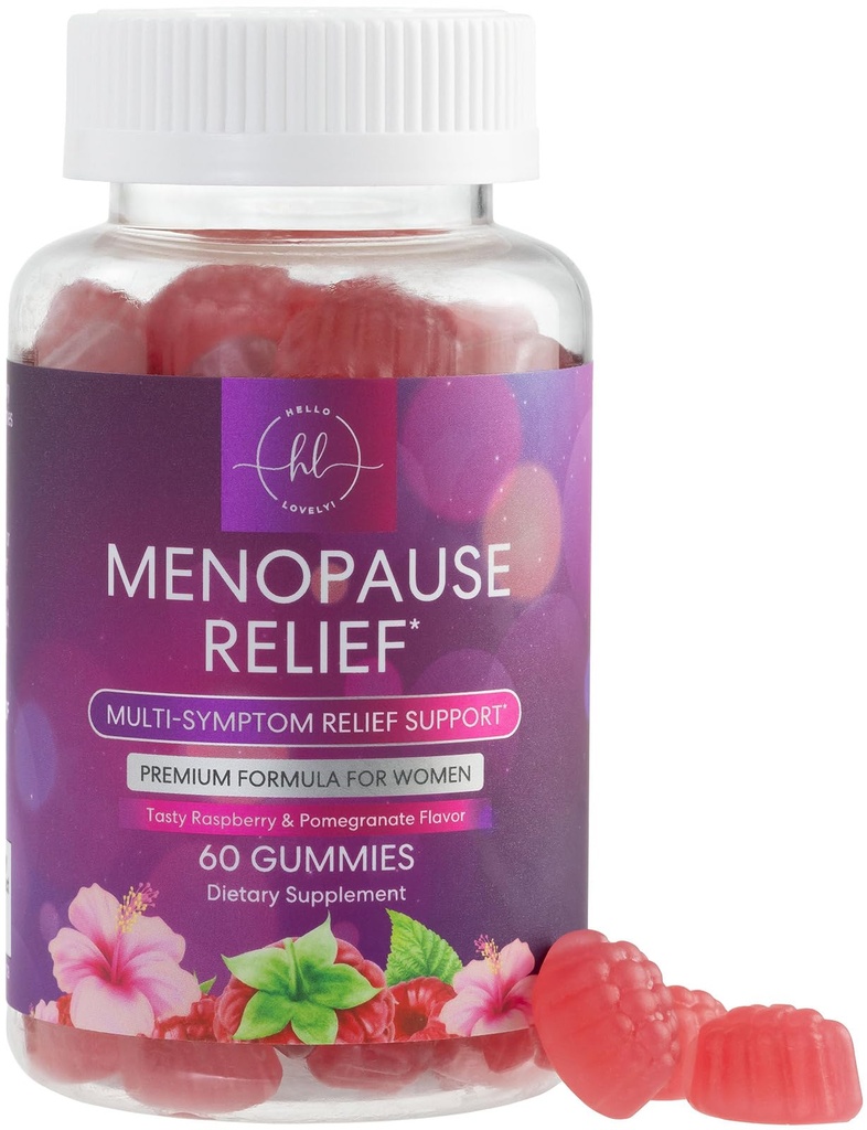 Suplemen Menopause bagi Perempuan - Complete Natural Mild Hot Flashes & Night Sweats Dukungan, Multi Benefit Menopause Relief Gummy, Dukungan untuk Keseimbangan & Energy, Gluten- Free & Non-GMO - 60 Gumne