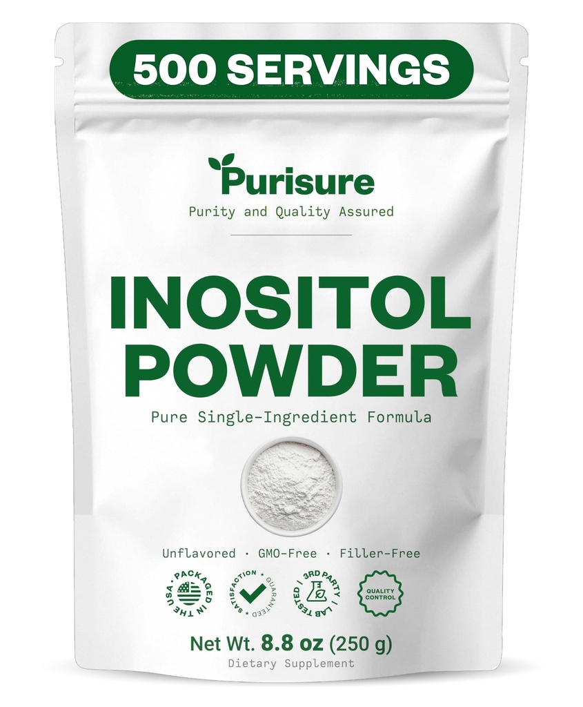 Purisure Myosiol Powder, 250g, Fertility, Hormonal Saldo dan Ovarian Dup, Myo Inositol Suplemen untuk mendukung Energi dan Otak Wellness, Vegan, Non-GMO, 500