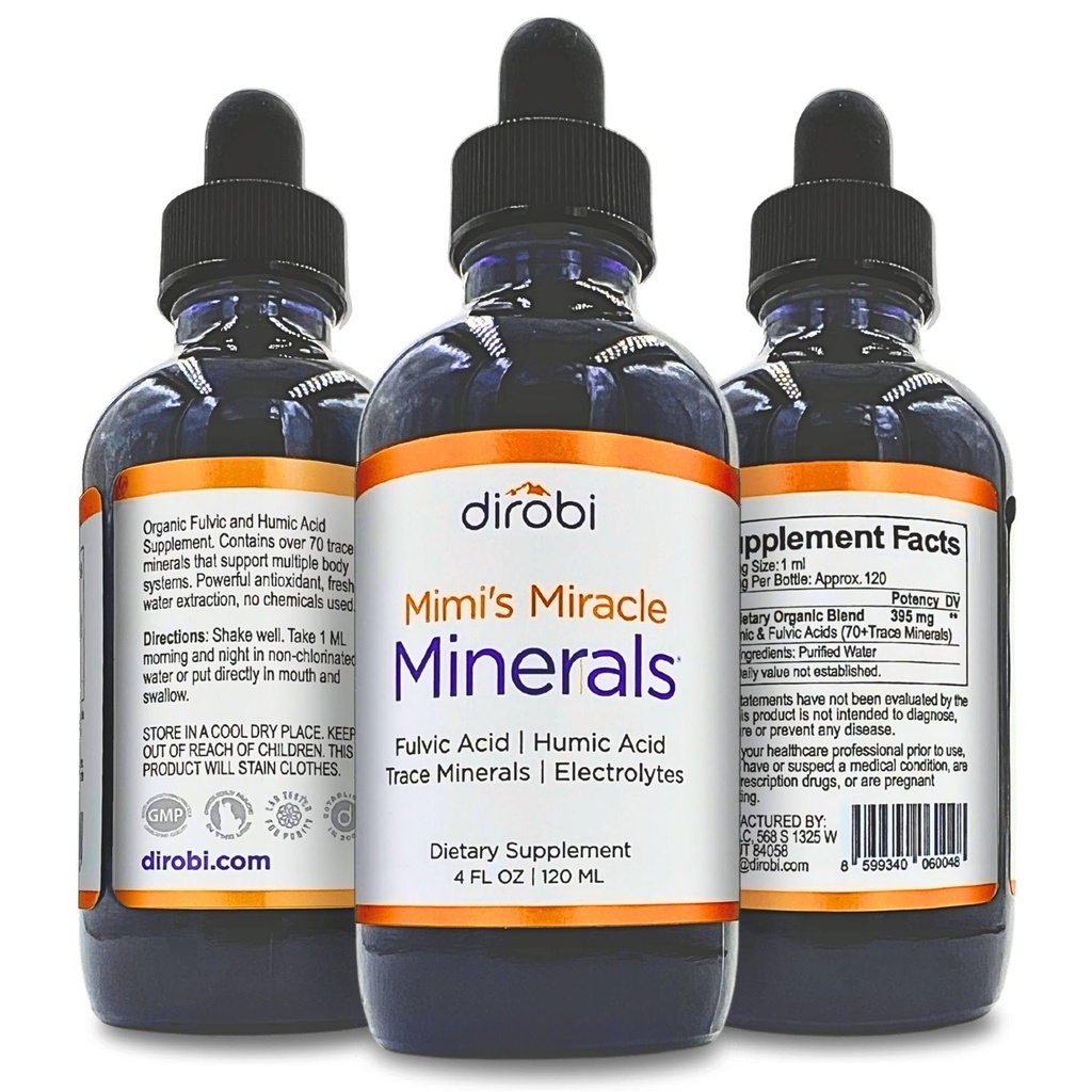 Dirobi Mimi 's Mimi Middle Miracle Minetacle Fulvic Acid Humic - Mineral Blend Adplement, Liquid Trace Minonic Minonic Minonic Minestrate - Organic Plant Derived (4 oz 120 Day Supply)...