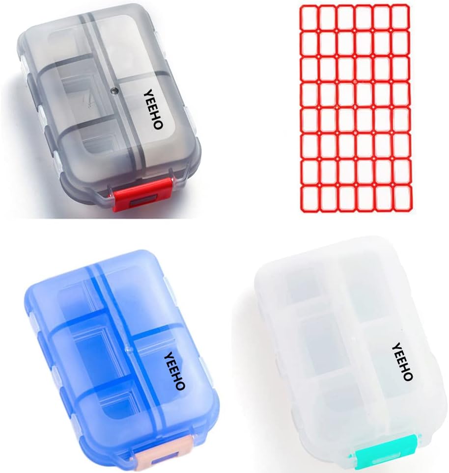 Pill Case (3 Pack) - Portable Small Suplemen Kotak Tablet Container dengan 10 Kompartemen - Obat Capsule Vitamin Fold Fold Penyimpanan Penyimpanan Penyimpanan Penyimpanan Penyelundupan Penyelenggara Perjalanan