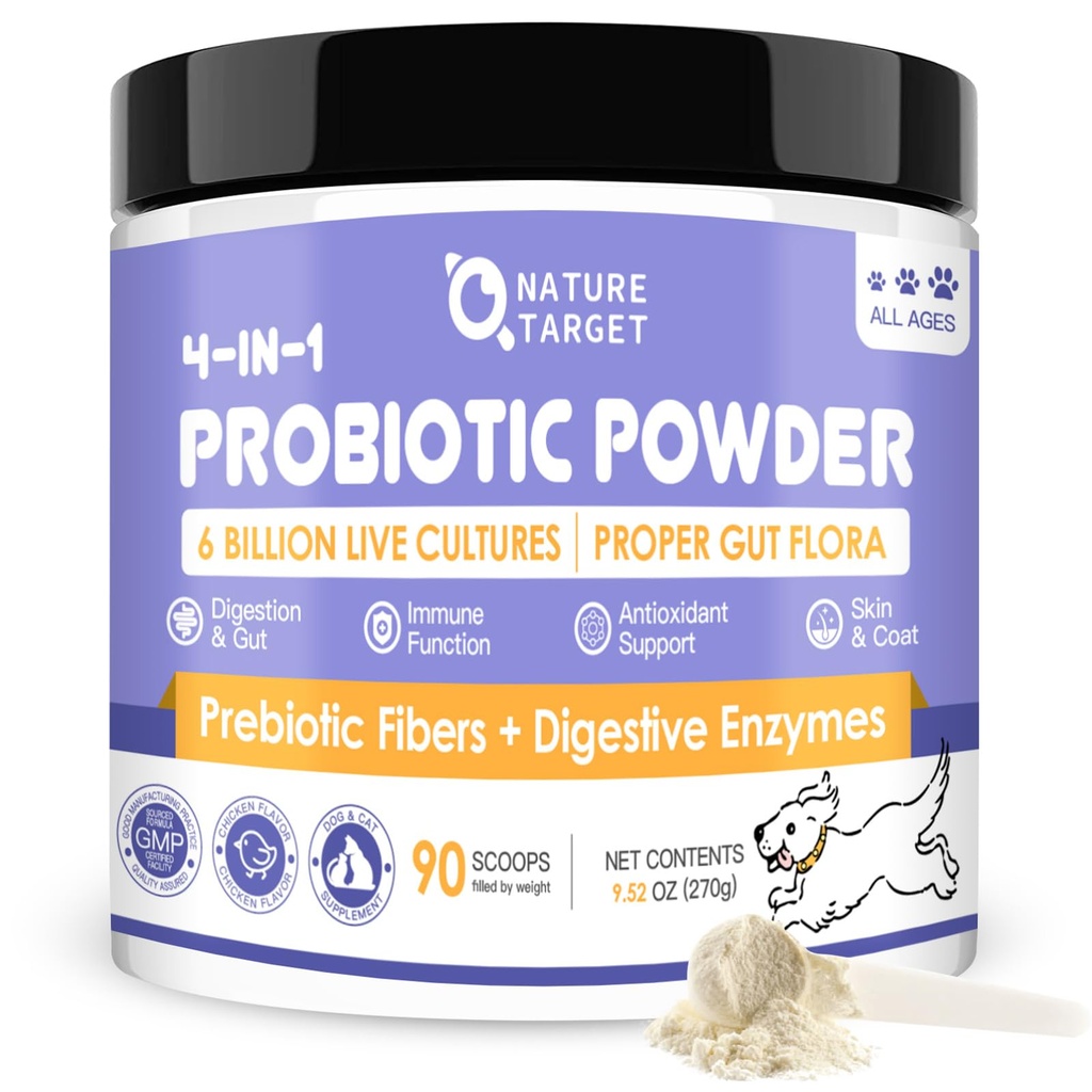 Propolasi TARGET UKURAN untuk Anjing - Probiotik Anjing, Ditambah Prebiotik, Enzymes Digetical, Fiber, Gut, Hammune Kesehatan, 6 Milyar Probiotik Anjing CFU, Relieve Dibool, 90 Scoops