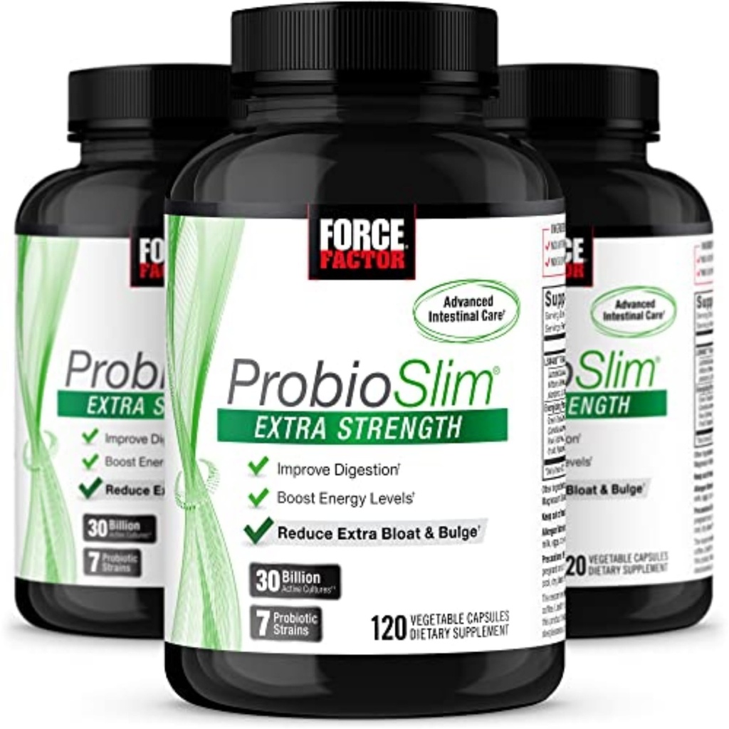 Force Factor ProbioSlim Strength Probiotic Suplement for Women and Men with 30 Billion CFU and Green Tea Extract for Gut Health Support, Bloating and Gas Relief, 120 Count (Pack of 3)