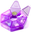 Deke Home - Small Weekly Pill Organizer, Round Pill Dispenser untuk Perjalanan, Mini Pill Organizer, Compact Medicine Holder, Pil Slater 7 Days, Portable Vitamin Container, BPA Free (Tingkat Makanan)