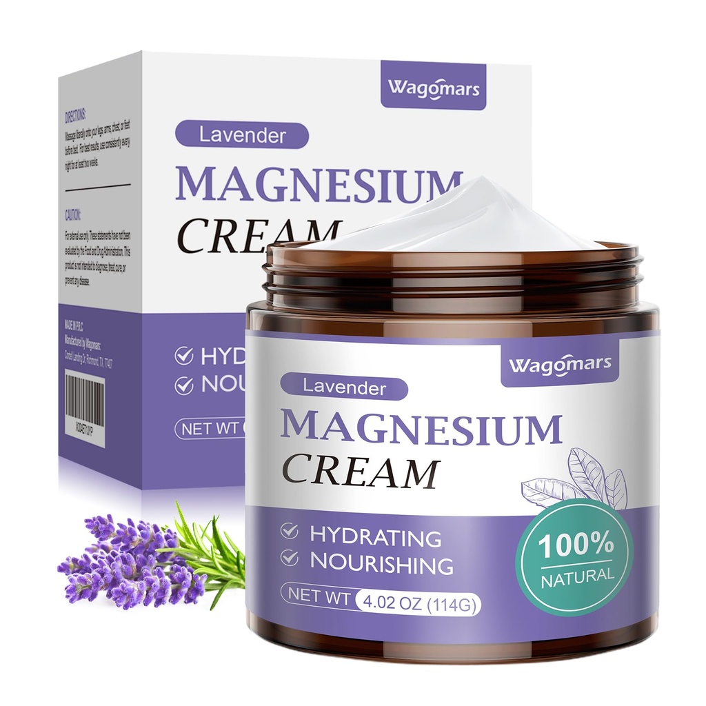 Magnesium Cream for Sleep - Natural Topical Magnesium Lotion for Pain & Leg Cramps, Muscle Relaxation, Calm - Night time Body Butter for Deep Hydration - Aman untuk Anak-anak (Lavender)