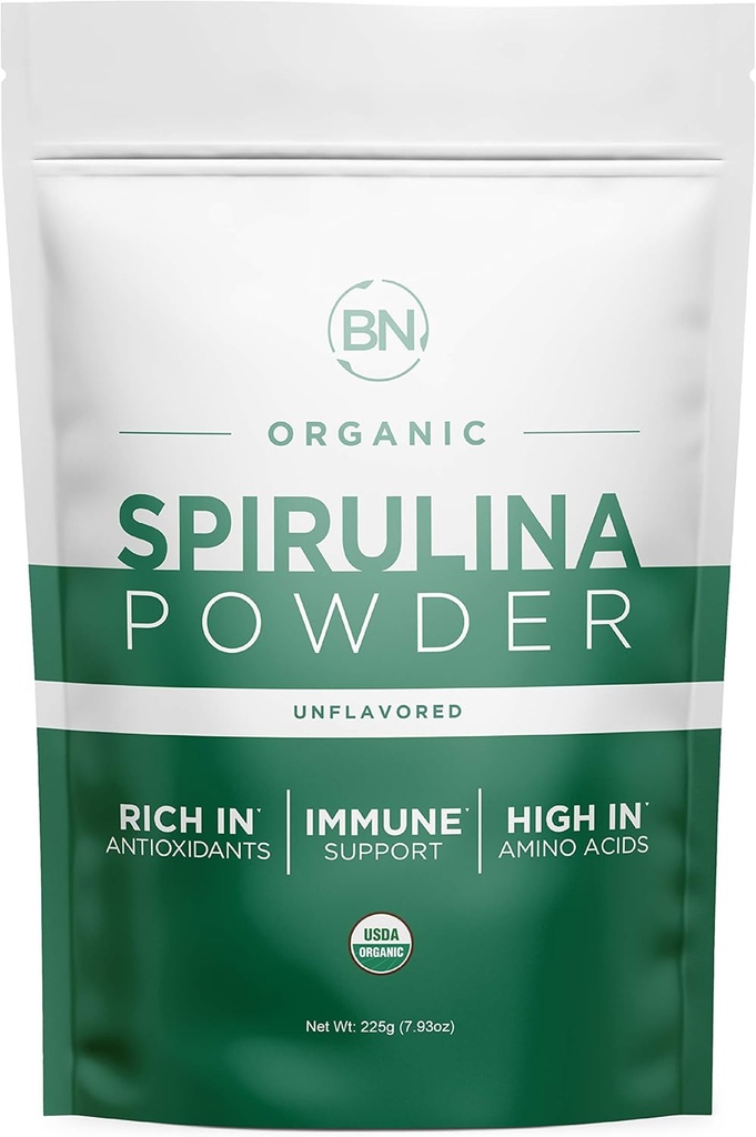 Spirulina Powder Organic 225g - 64 Servings 3.5g Serving Size - USDA Disahkan - RAW Nutrient Desense Lebih dari 70% Protein Per Serving - Pemurnian Sumber Vegan Protein - Superfood