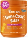 Zesty Paws Omega 3 Fish Oil for Dogs - Zesty Paw Dog Vitamin and Suplemen untuk Hip, Gabungan & Skin, Chicken (250 Chews)