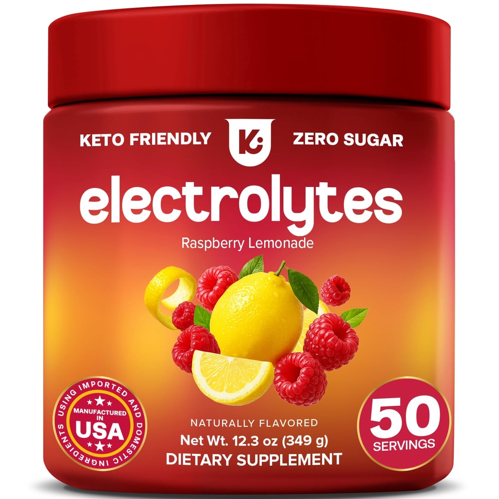 Keppi Electrolytes Powder - Raspberry Lemonade Flavor - tidak ada Suplemen Sugar Hydration dengan Magnesium, Potasium, Sodium - Keto, Vegan, Fasting- Friendly, Zero Calorie Electrolite Drink