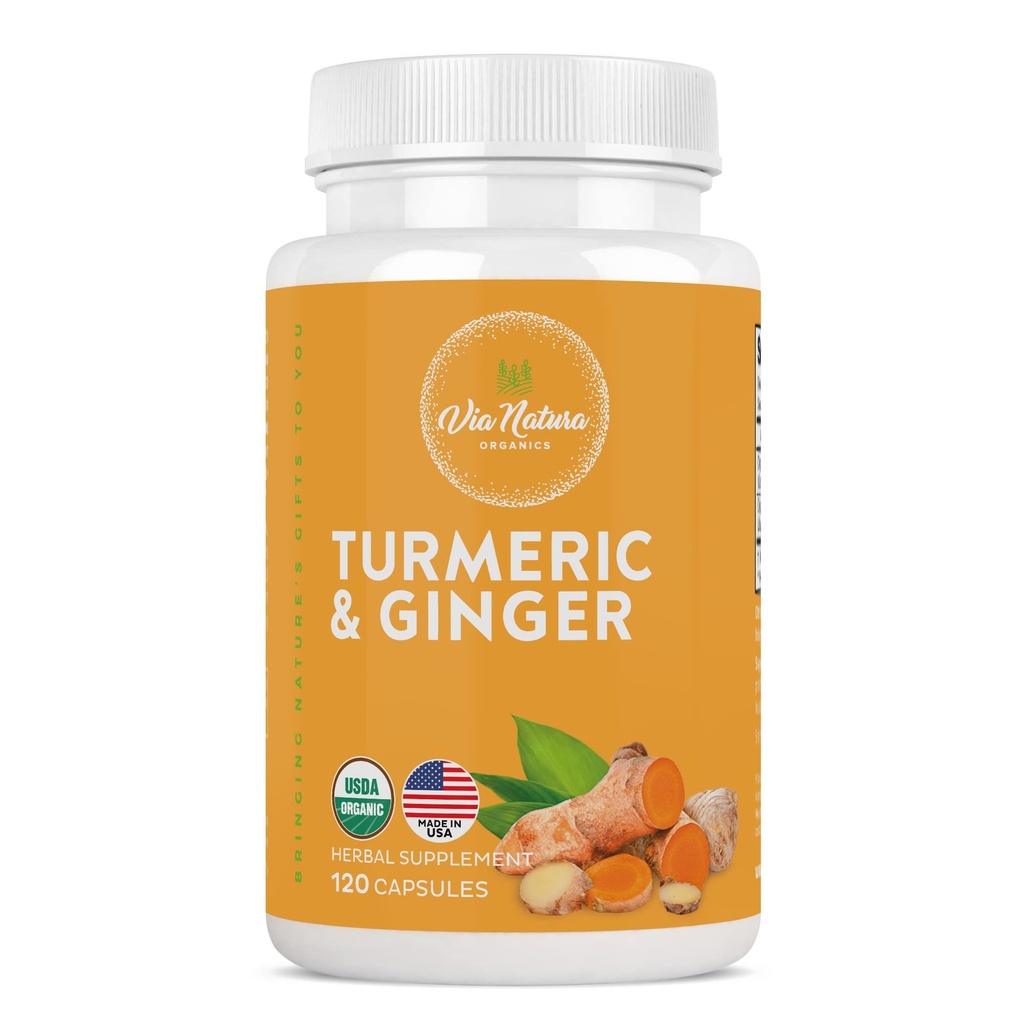 Turmeric & Ginger Capsules 1000mg 124; Organic Herbal Supplement: 124; 120 Kapsul