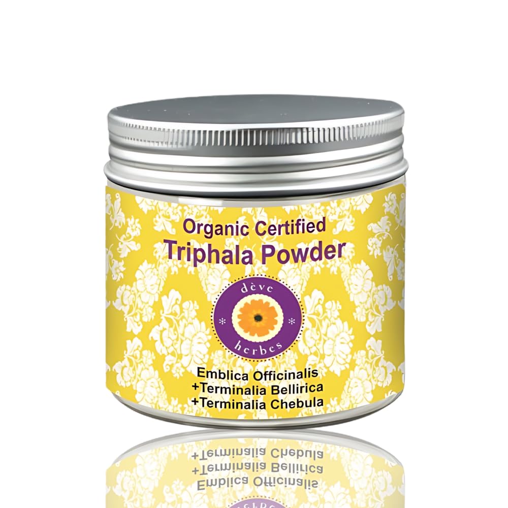 Deve Herbes Pure Triphla Powder (Emblica officinalis) + (Terminalia belerica) + (Terminalia chebula) Organic Certified Natural Therapeutic Grade 200gma, (7.05oz)