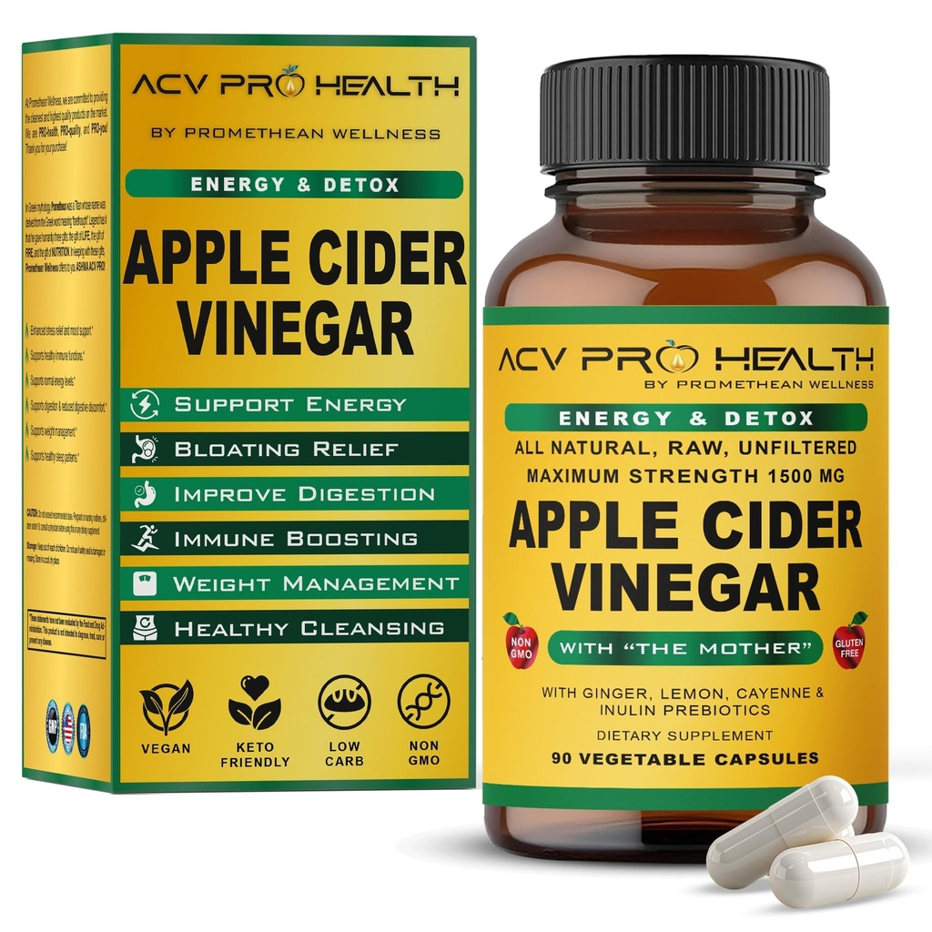 ACV Pro Apple Cider Capsules Certified Organik dengan Sel ACV Pil Detox Cleanse Acid Reflux Supplemen Ginger Root Cayenne Pepper Pounder