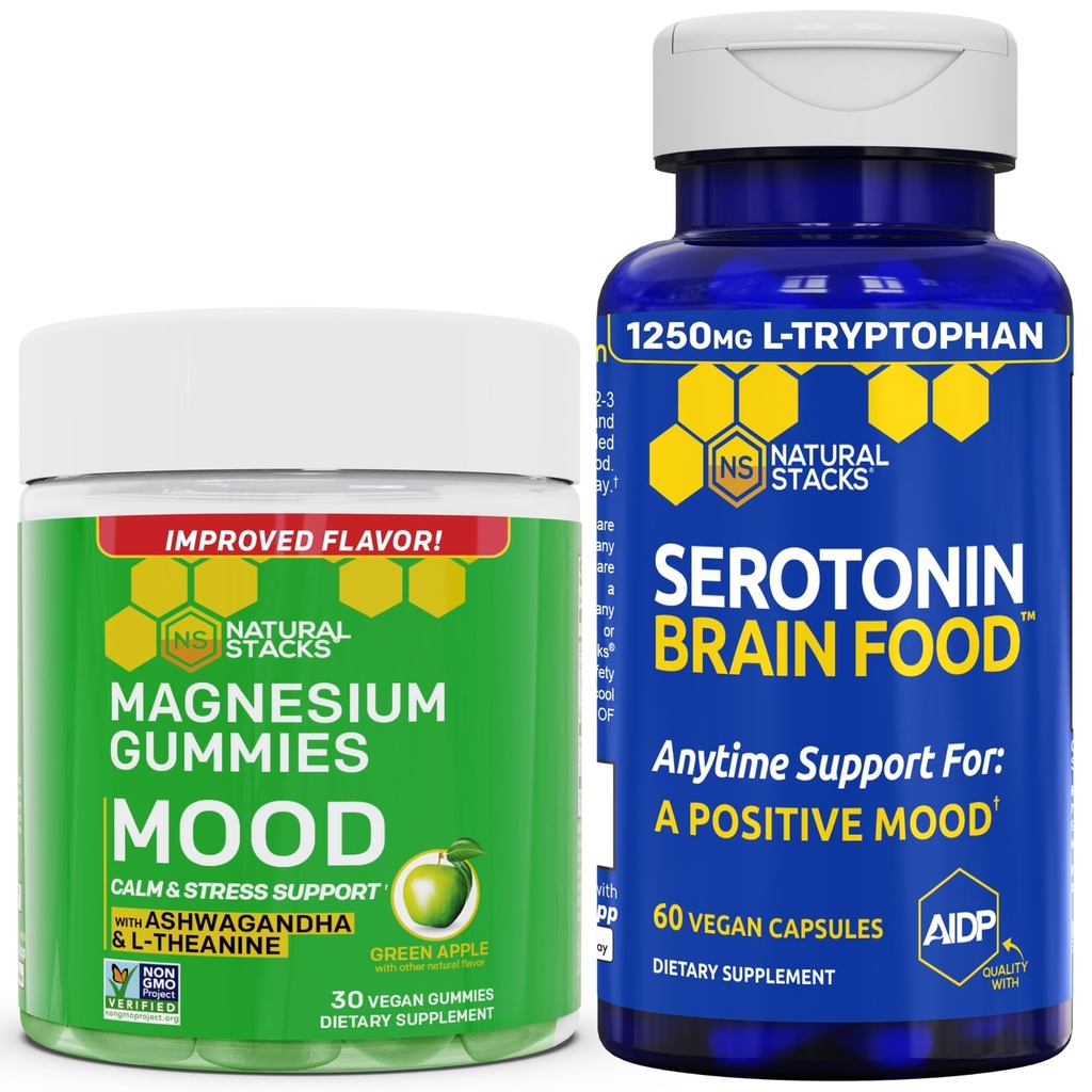 STACK NATURAL Mood Magnesium Citrate Gummies + Serotonin Bomble Food - Positif Mood & Stress Dukungan - 90 Pieces