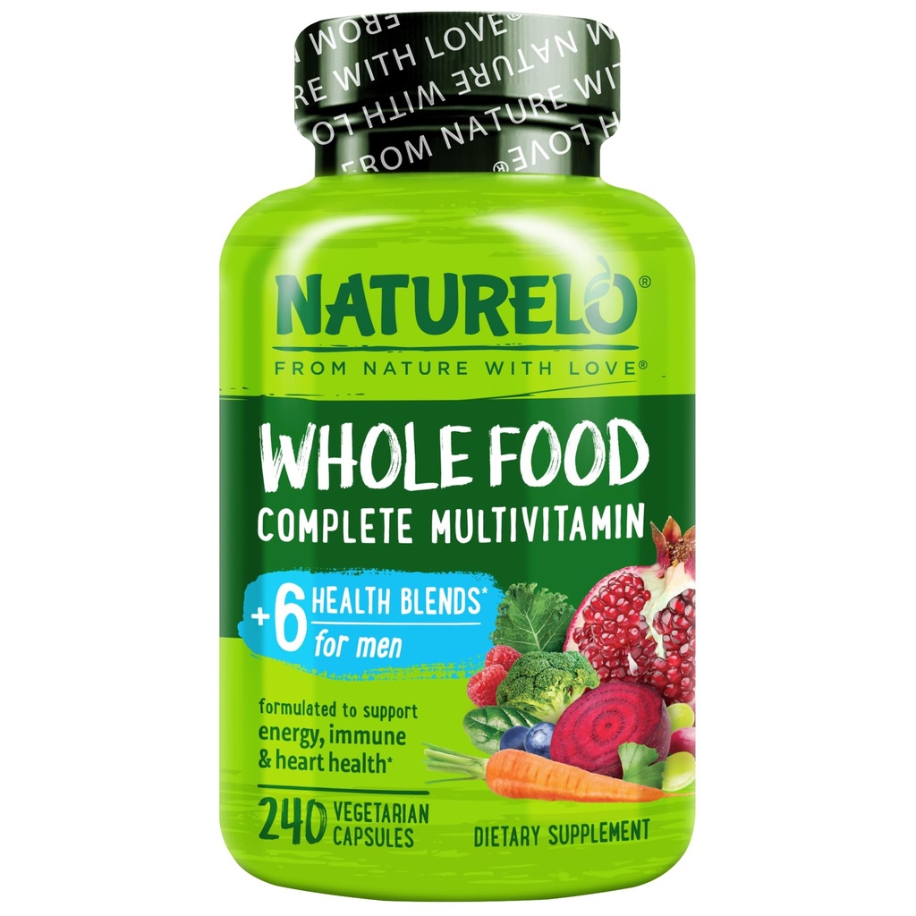 NATURELO Mens Multivitamin - One Daily Multivitamin for Men with Vitamin, Minetaric & Organic Whole Foods, Boost Energy & Health, Non-GMO, 240 Vegetarian Capsules