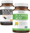 Black Seed Oil & St. John 's Welt (3- Bulan Suply) Harmony Essence Bundle of Black Seed Oil (180 Capsules) Cold- Menekan Nigella Sativa & St. John Wort (180 Capsules) dengan powerful 900mcg Hypericin