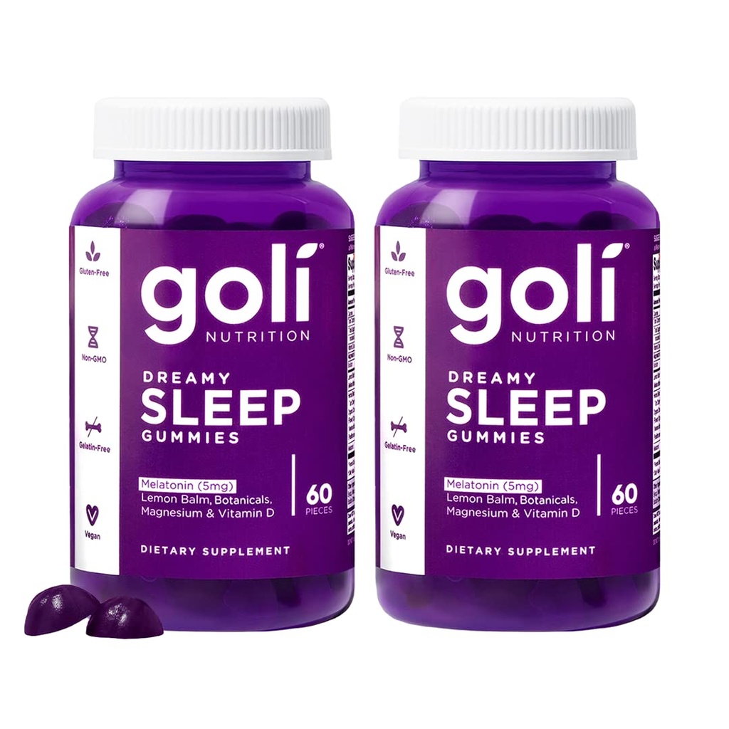 Goli Dreamy Sleep Gummy - 60 Count (Pack of 2) - Melonatin, Vitamin D, Magnesium, dan Lemon Balm Extract - Glatin- Bebas, Gluten- Bebas, Vegan & Non-GMO