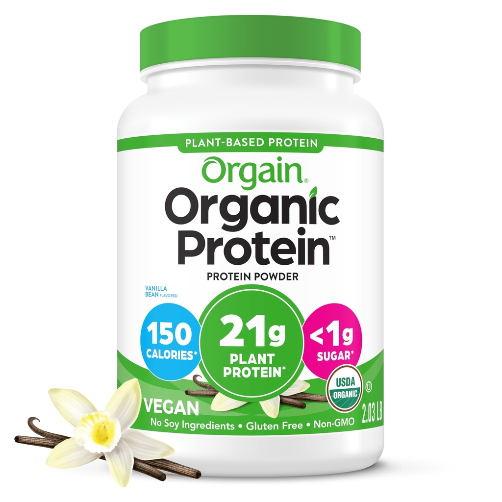 Orgain Vegan Powder, Vanilla Bean - 21g Plant Protein, 6g Prebiotic Fiber, No Laktosa Ingreations, No Added Sugar, Non-GMO, For Shakes & Smoothies, 2.03 lb (Packaging May Vary)