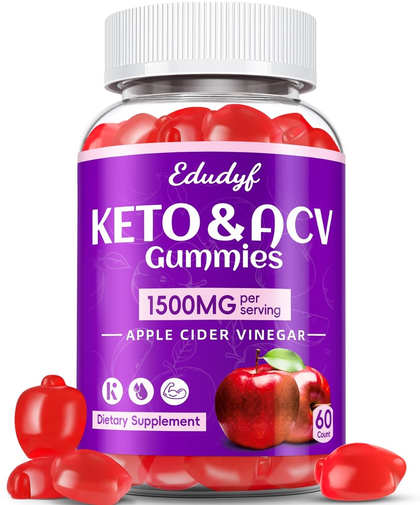 Keto ACV Gummies - 1500mg Apple Cider Vinegar Gummies dengan Probles, B12 dan Keto Dukungan, Detox & Cleanse, GMO Free & Vegan - 60 Count...