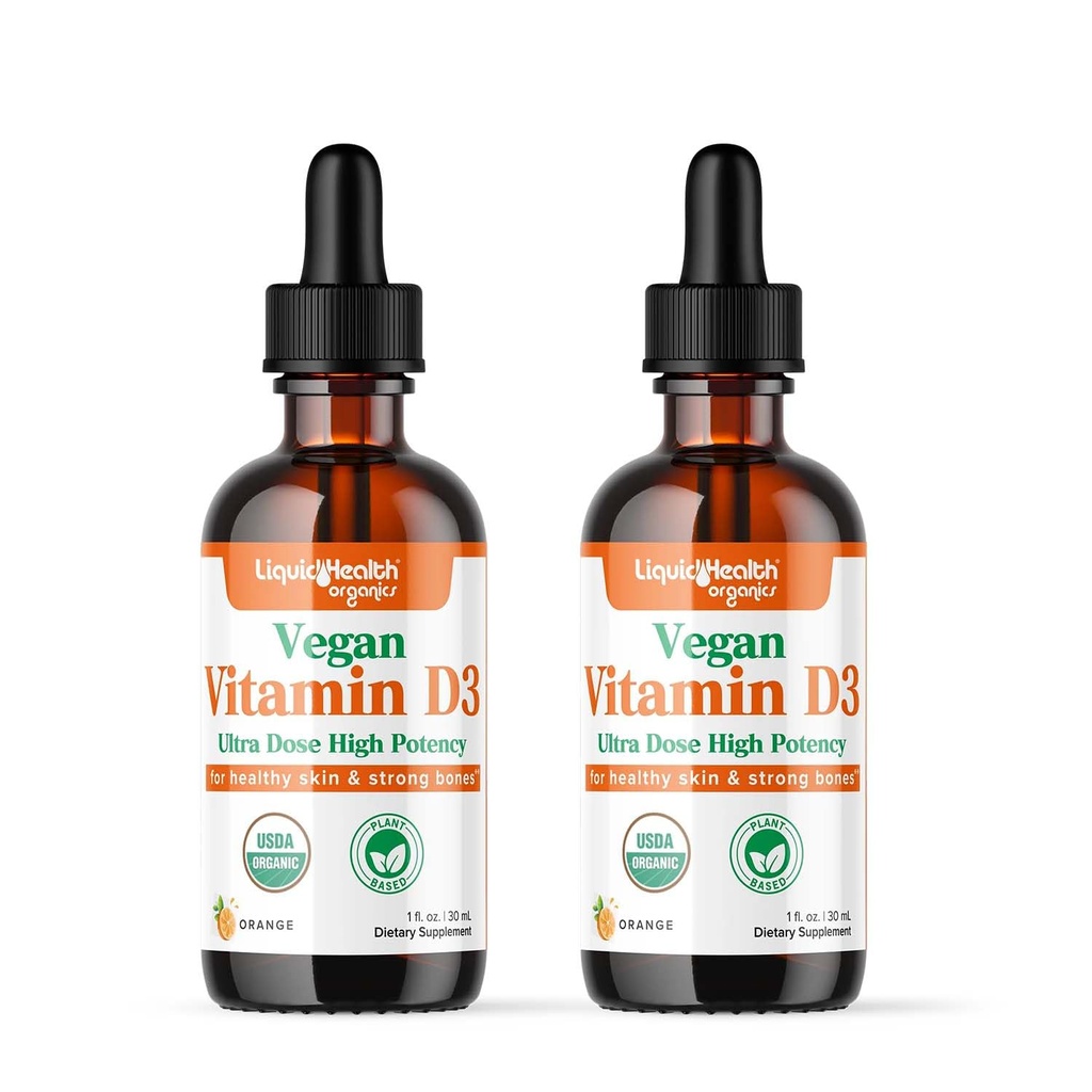 LIQUIDHEALTH Vitamin D3 4000 IU, USDA Organik Vitamin D Liquid Drops for Dewasa & Anak-anak, Vegan Vitamin D untuk Dukungan Sistem Imune, Bone Health, Mood Dukungan, Skin - Dibuat di Amerika Serikat (2 Pack)
