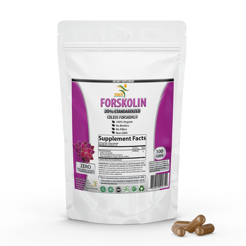 Tambahan Extract Forskolin murni dengan Suplemen PowerColeus Forskohlii 20% Standardisasi 1.000 mg untuk Enhanced Energy - Pembangkit Energi Berbasis Suplemen Perempuan dan Pria - 100 Vevgie Capsules