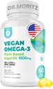 DR. MORITZ Vegan Omega- 3 Softgeels untuk Dewasa dan Anak-anak, terbuat dari Alga Oil dengan DHA EPA, Suplemen Algae Omega 3 Kecil, Vegan, 60 Count