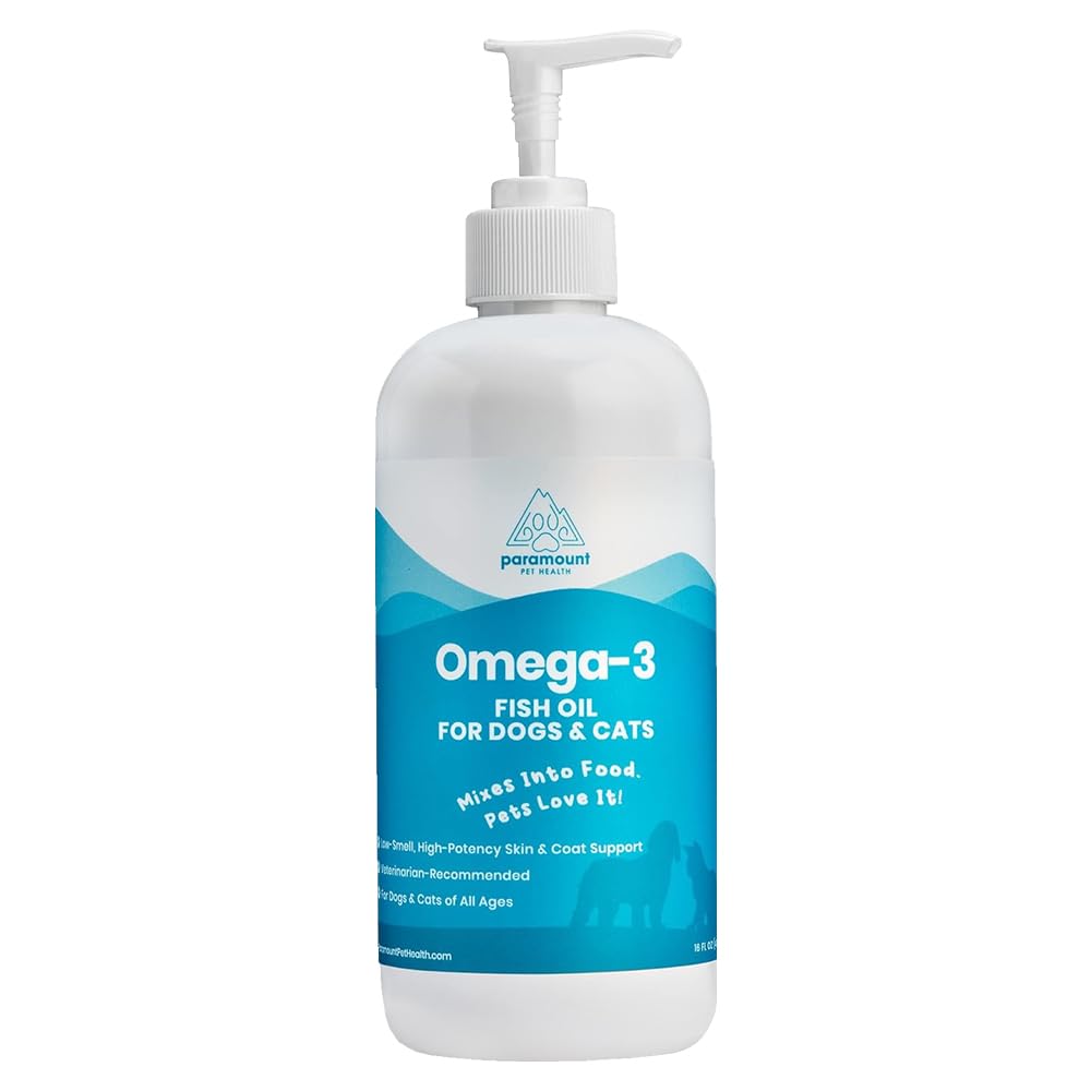 Wild- Caught Omega 3 Fish Oil for Dogs & Cats, EPA DHA Suplemen untuk Skin, Coat, Joints & Heart, Lower-Odor Omega 3 Drops for Small Dog Breeds & Cats with Itchy Skin, 16 oz
